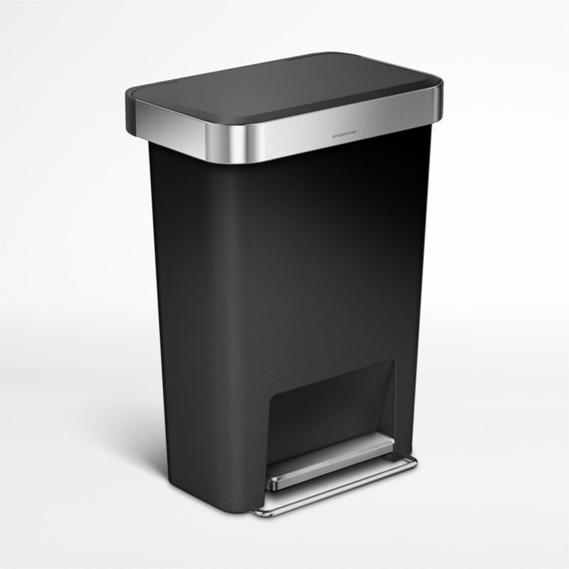 Black Plastic Rectangular Step Trash Can with Silent-Close Lid