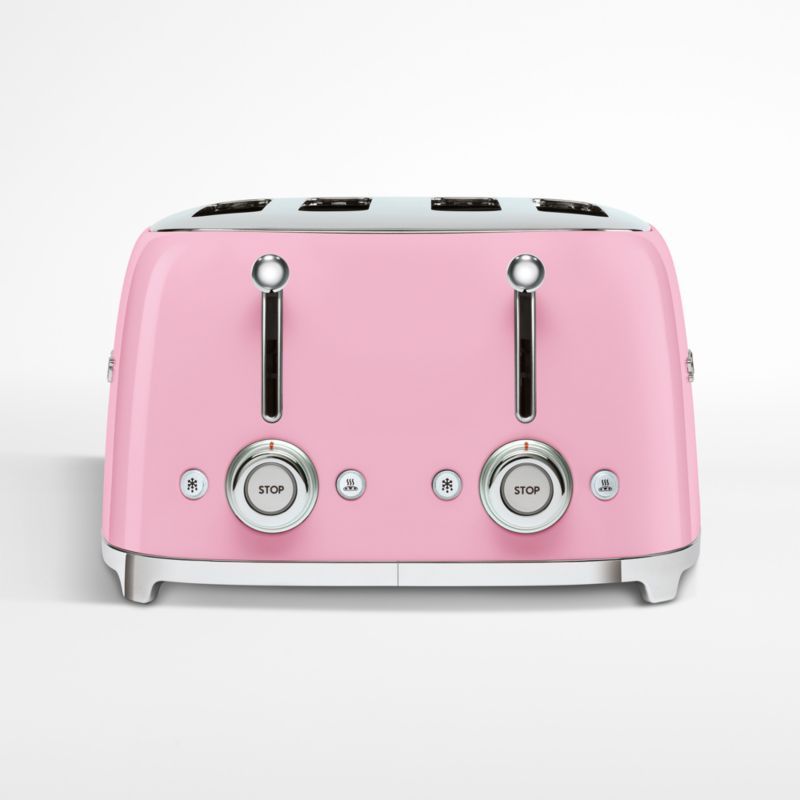 Pink Stainless Steel 4-Slice Toaster with Wide Slots