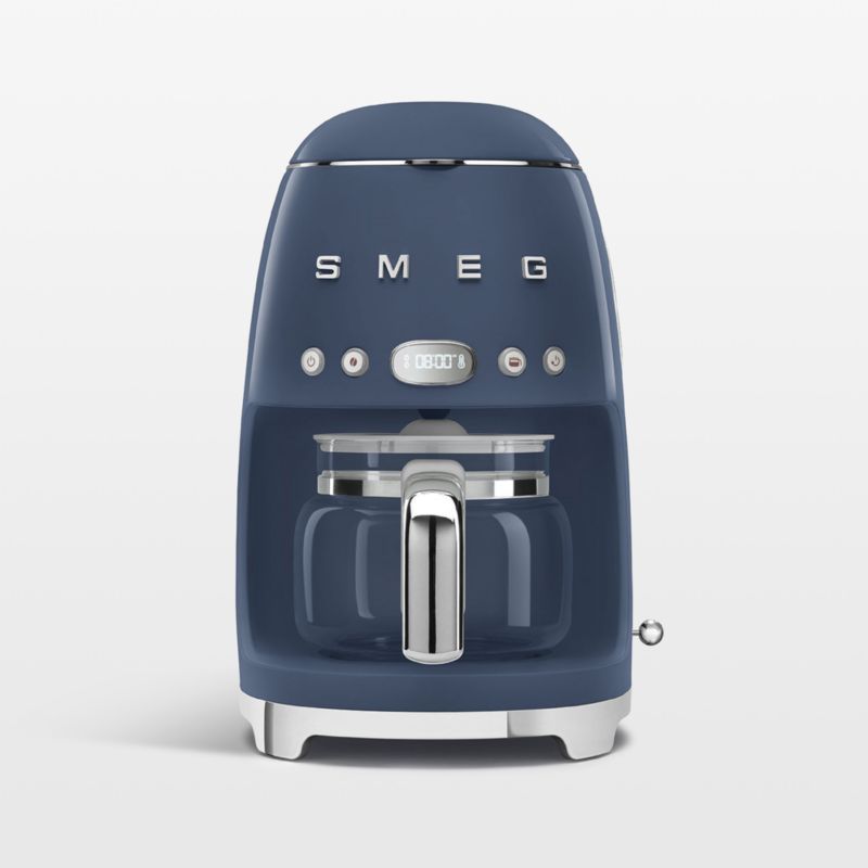 Navy Blue Retro Style 10-Cup Drip Coffee Machine with Glass Carafe