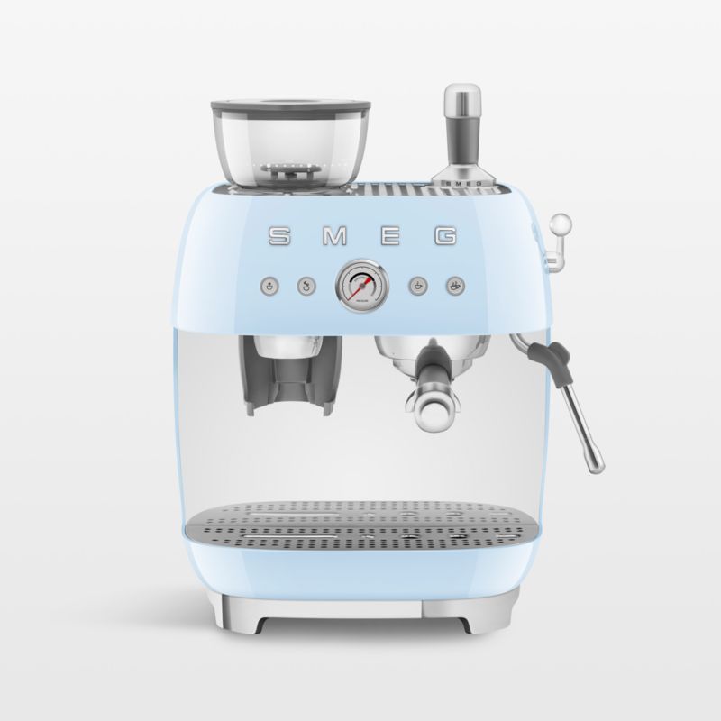 Pastel Blue Semi-Automatic Espresso Machine with Grinder and Steam Wand
