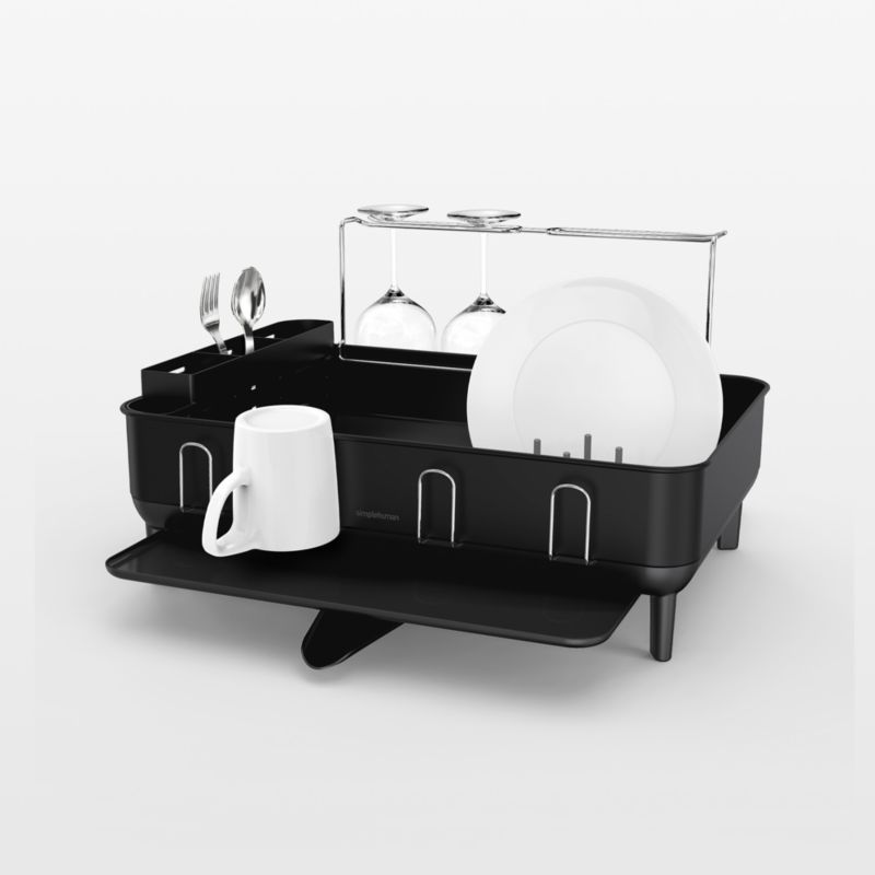 Matte Black Stainless Steel Frame Dishrack with Wine Glass Holder