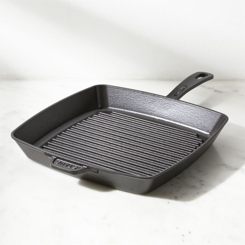 Matte Black 12" Square Cast Iron Grill Pan - Induction Ready