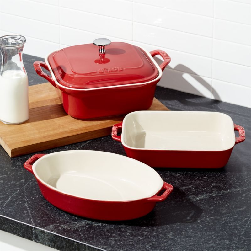 Cherry Red Ceramic 4-Piece Baking Dish Set