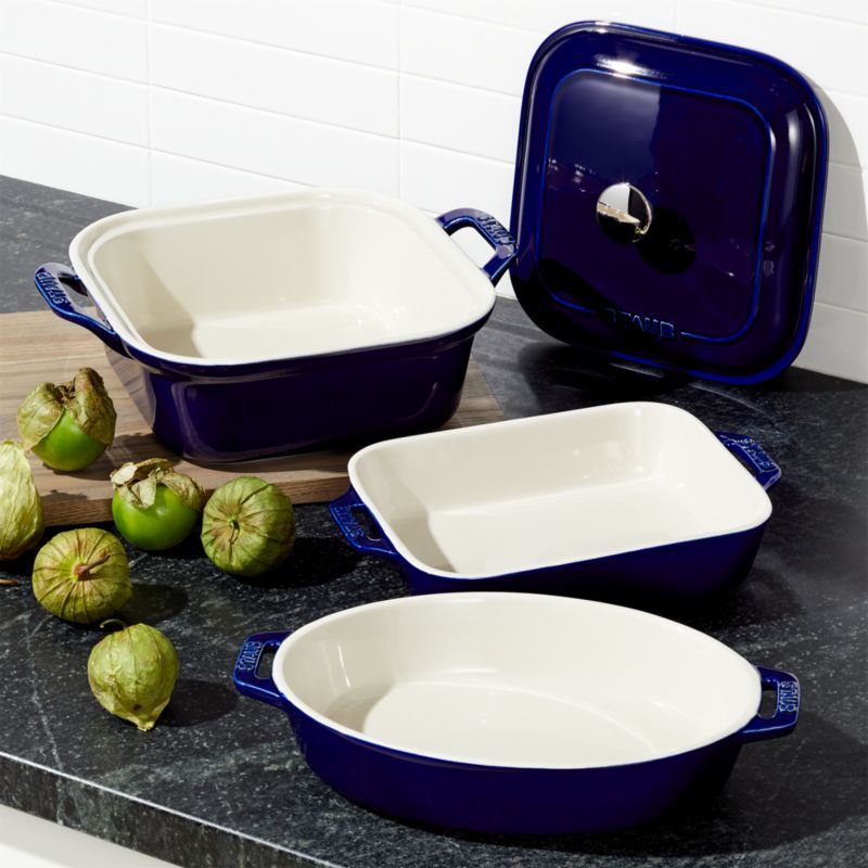Staub Dark Blue Ceramic 4-Piece Baking Dish Set