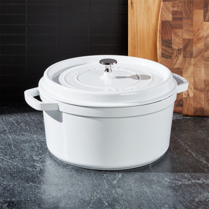 White Enameled Cast Iron 7-8 Qt Round Dutch Oven