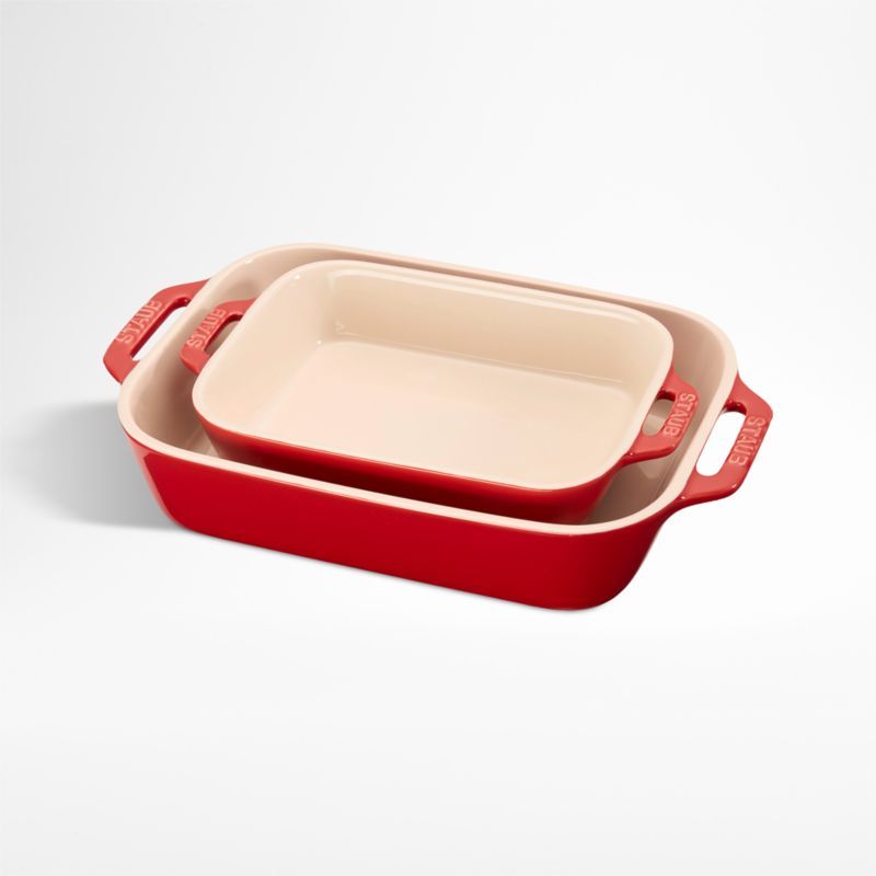 Cherry Red Ceramic Non-Stick Rectangular Baking Dish Set