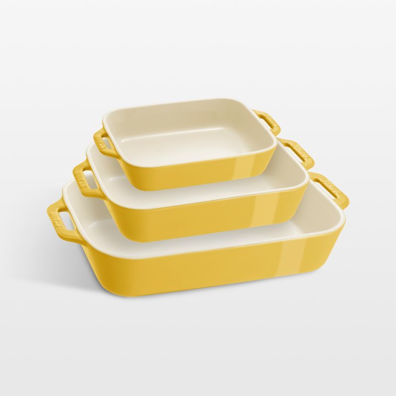 Citron Yellow Ceramic 3-Piece Rectangular Baking Dish Set