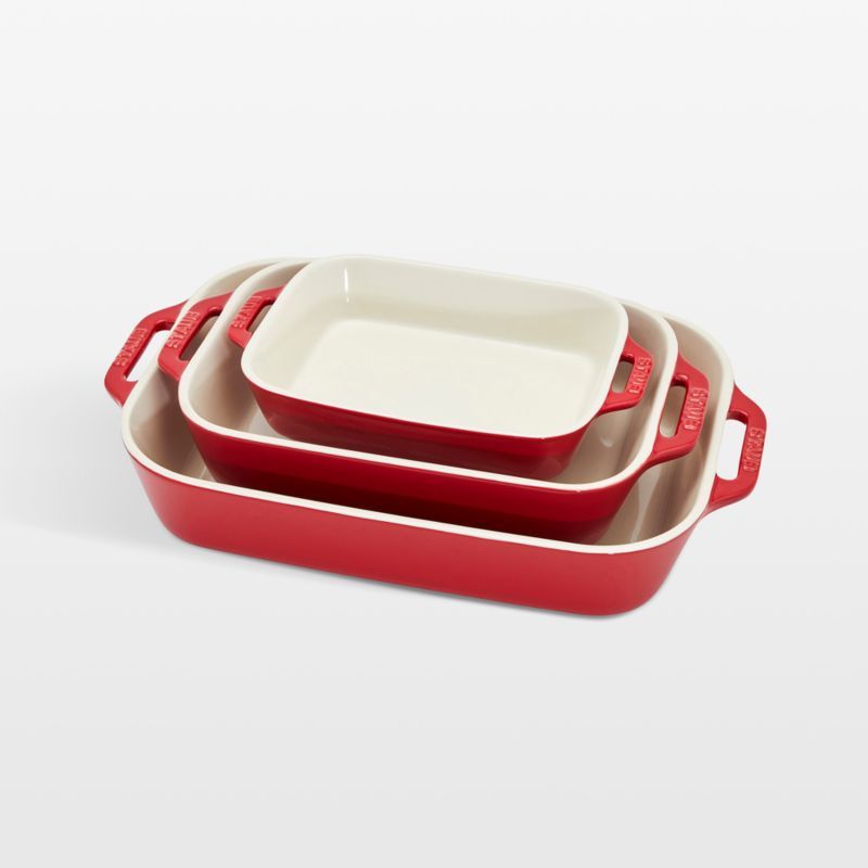 Cherry Red Ceramic 3-Piece Rectangular Baking Dish Set