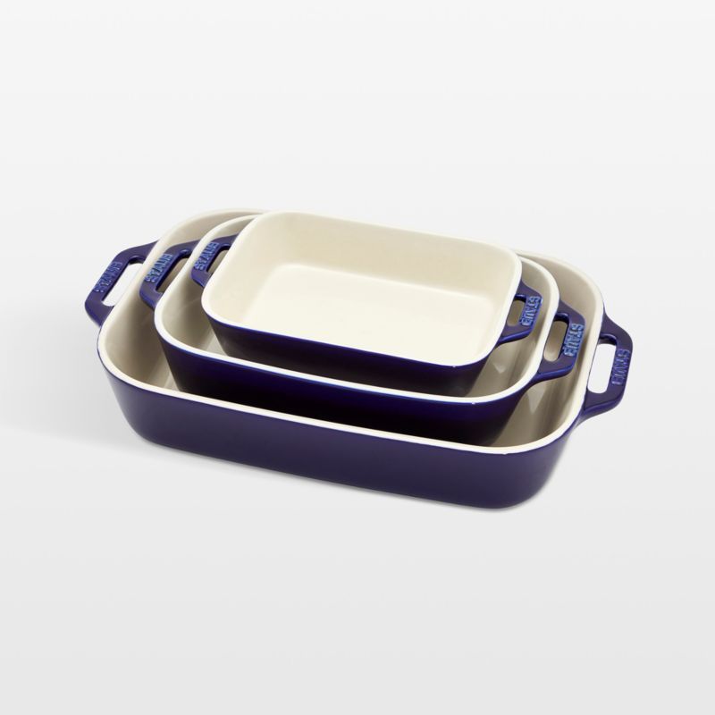 Staub Dark Blue Ceramic 3-Piece Rectangular Baking Dish Set