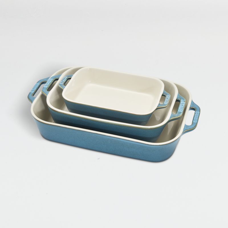 Rustic Turquoise Ceramic 3-Piece Rectangular Baking Dish Set