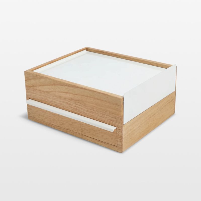 White and Natural Wood Jewelry Box with Linen Pads