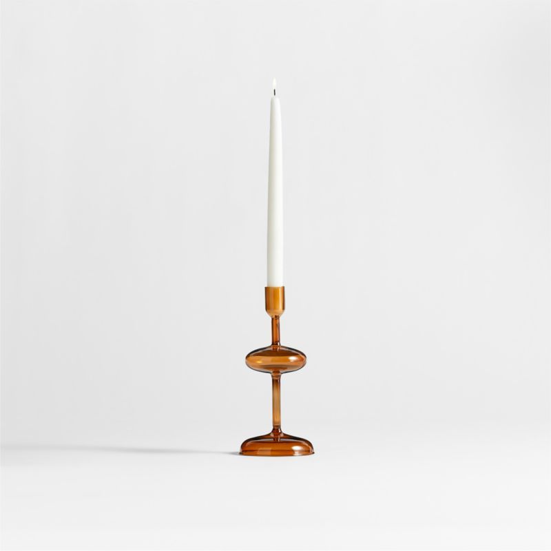 Venezia Amber Brown and Deep Blue Glass Taper Candle Holder