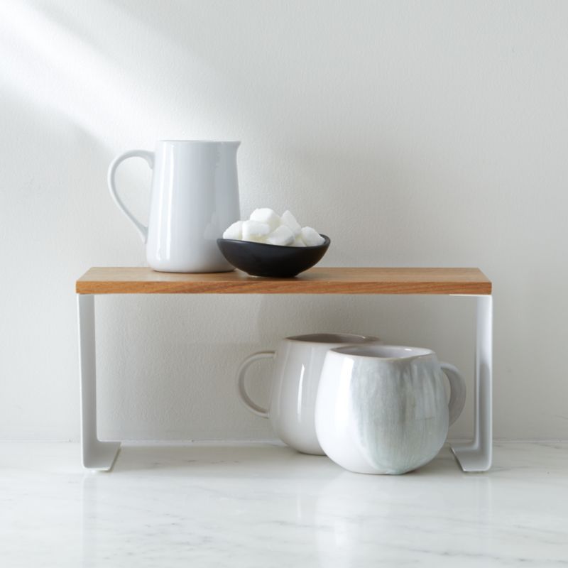 White Steel and Wood Stackable Countertop Organizer