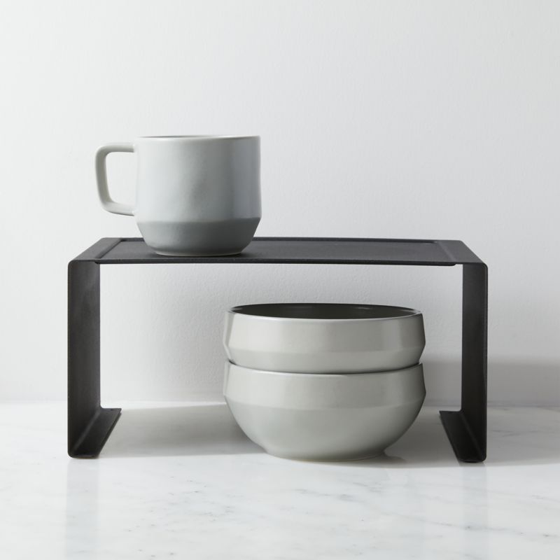 Sleek Black Steel Stackable Kitchen Organizer Shelf, 12" Wide