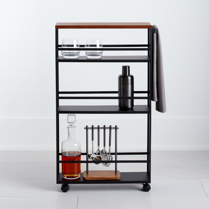 Slim Black Steel Three-Tiered Rolling Storage Cart with Handle