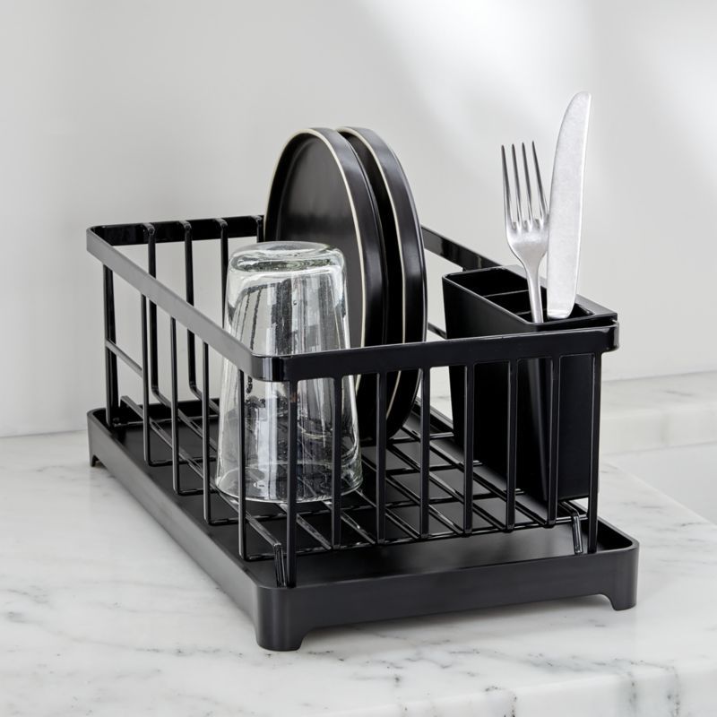 Black Metal Wire Dish Drainer Rack with Utensil Cup