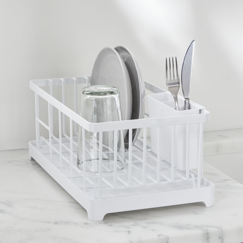 Sleek 16.5'' White Steel Dish Drainer Rack with Utensil Cup