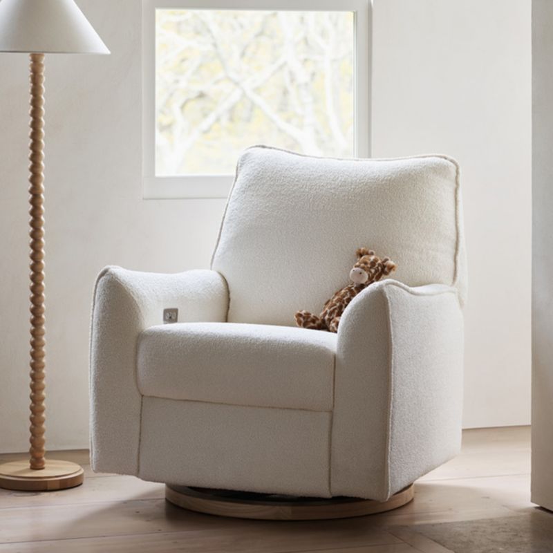 Chantilly Sherpa Oversized Swivel Recliner with Light Wood Base