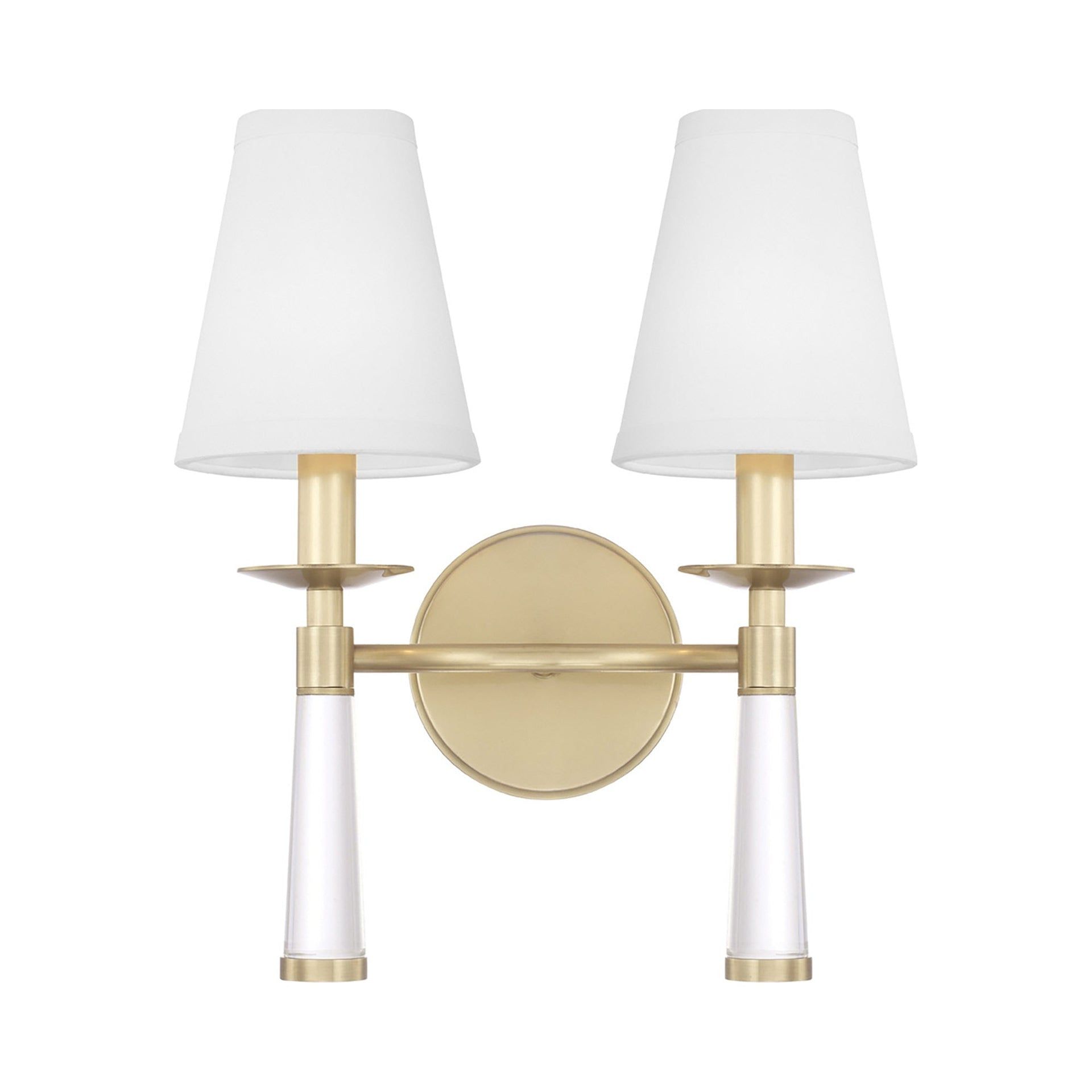 Aged Brass 2-Light Dimmable Sconce with Silk Shade