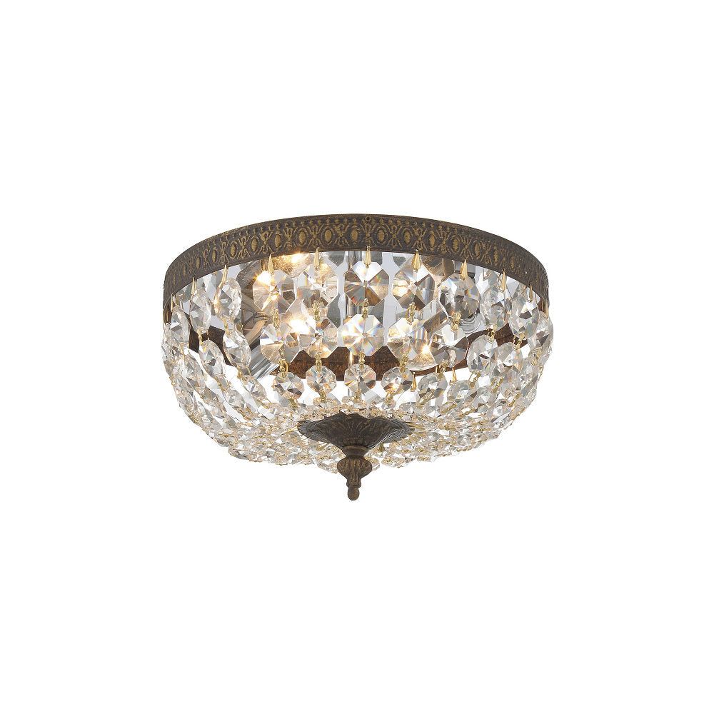 English Bronze Flush Mount with Clear Italian Crystals