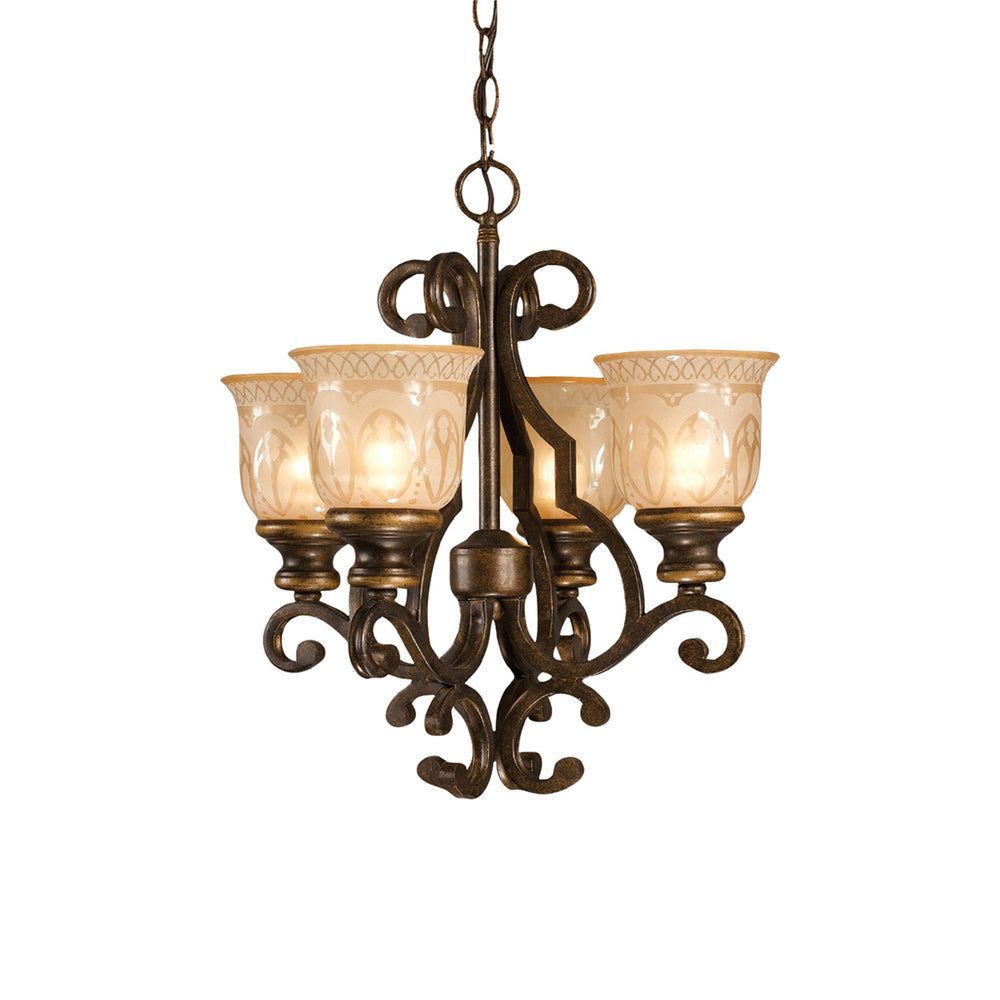 Bronze Umber Mini Crystal Glass 4-Light Chandelier