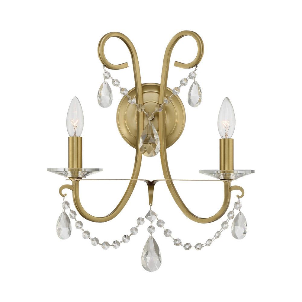 Vibrant Gold 2-Light Sconce with Clear Swarovski Crystals