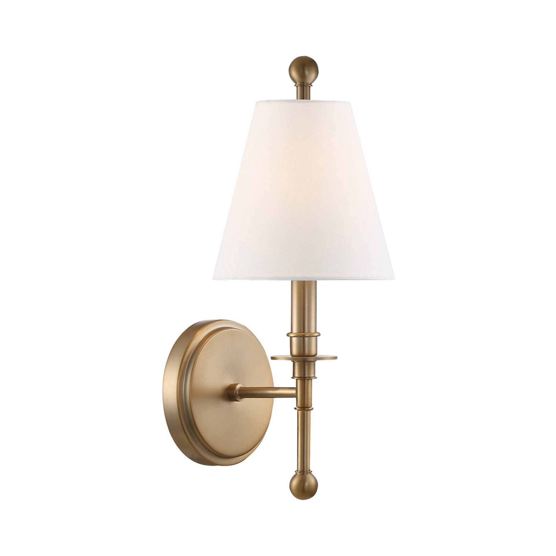 Aged Brass Wall Sconce with White Silk Shade