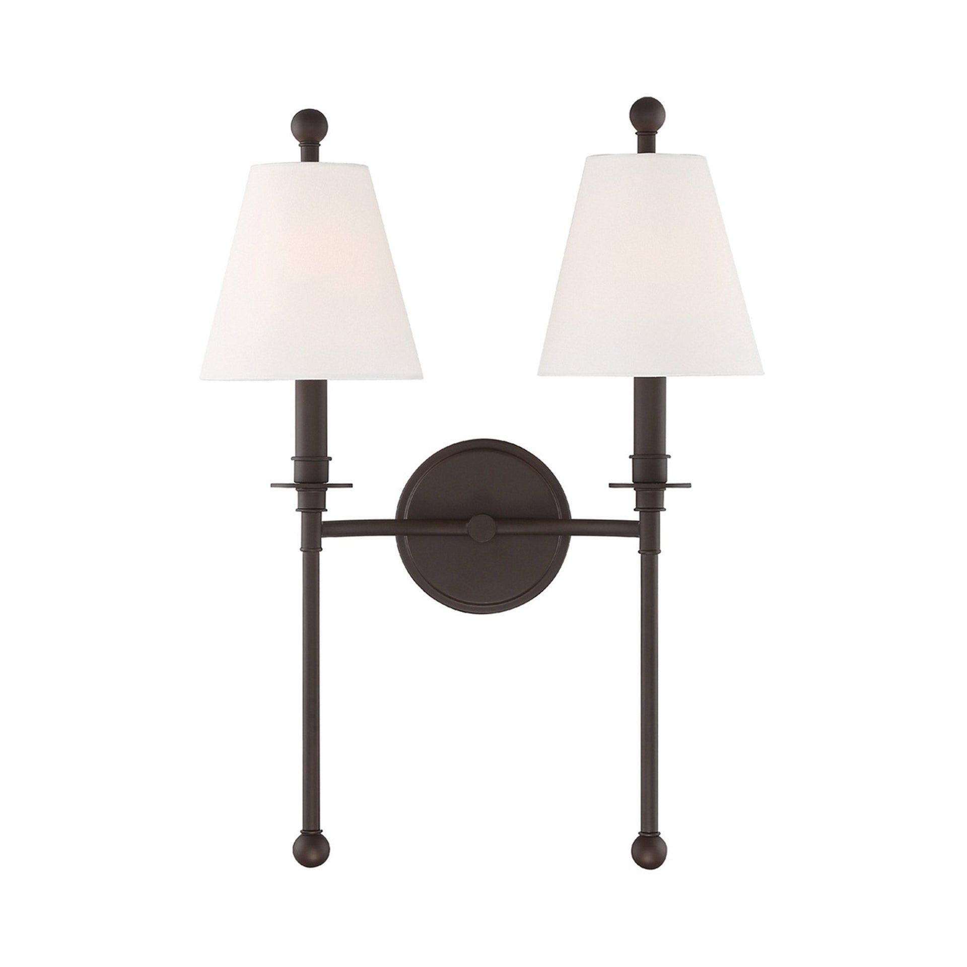 Dark Bronze 2-Light Sconce with White Silk Shades