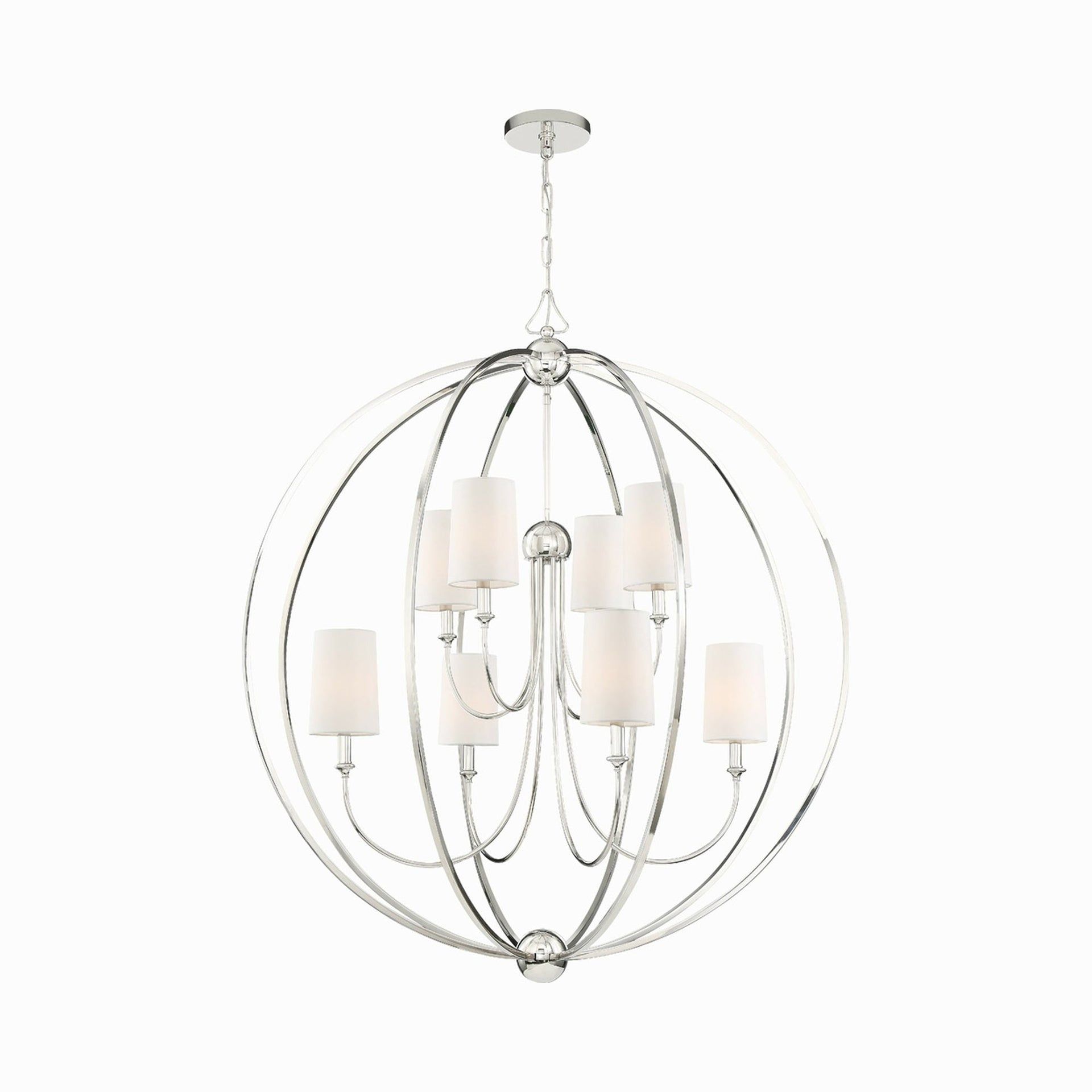 Elegant Sylvan 8-Light Polished Nickel Chandelier with White Silk Shades