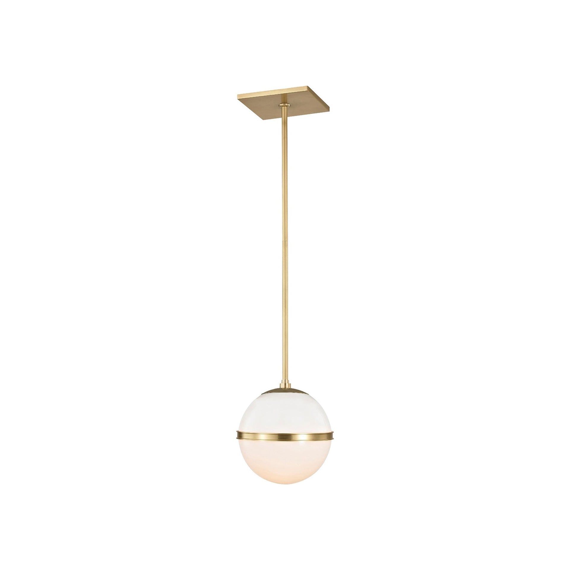 Aged Brass Mini Pendant with Crystal Accents and White Glass Shade