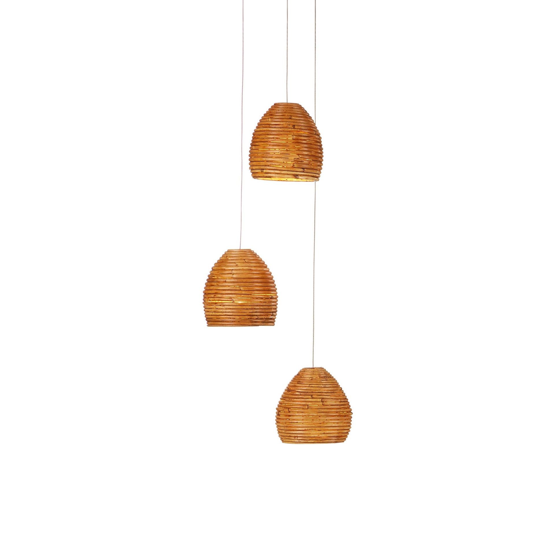 Silver Rattan Tear Drop 3-Light LED Island Pendant