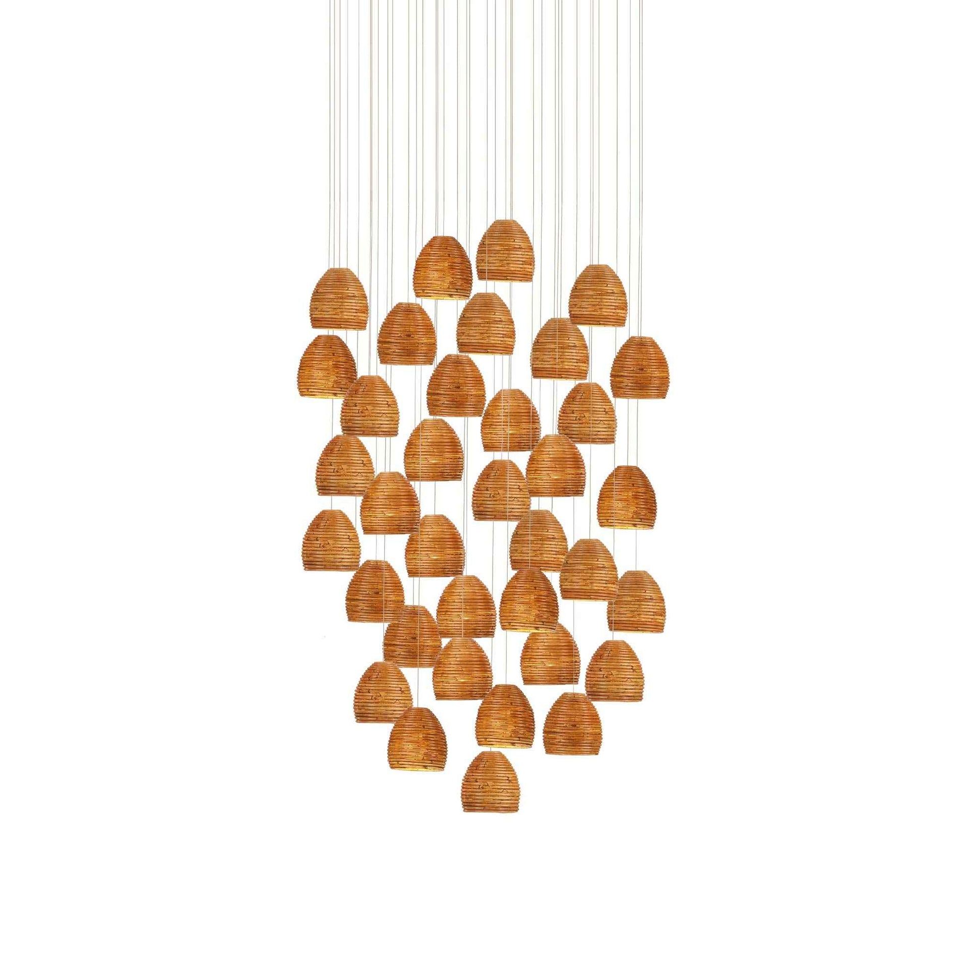 Luminous Rattan and Silver 36-Light Tear Drop Pendant