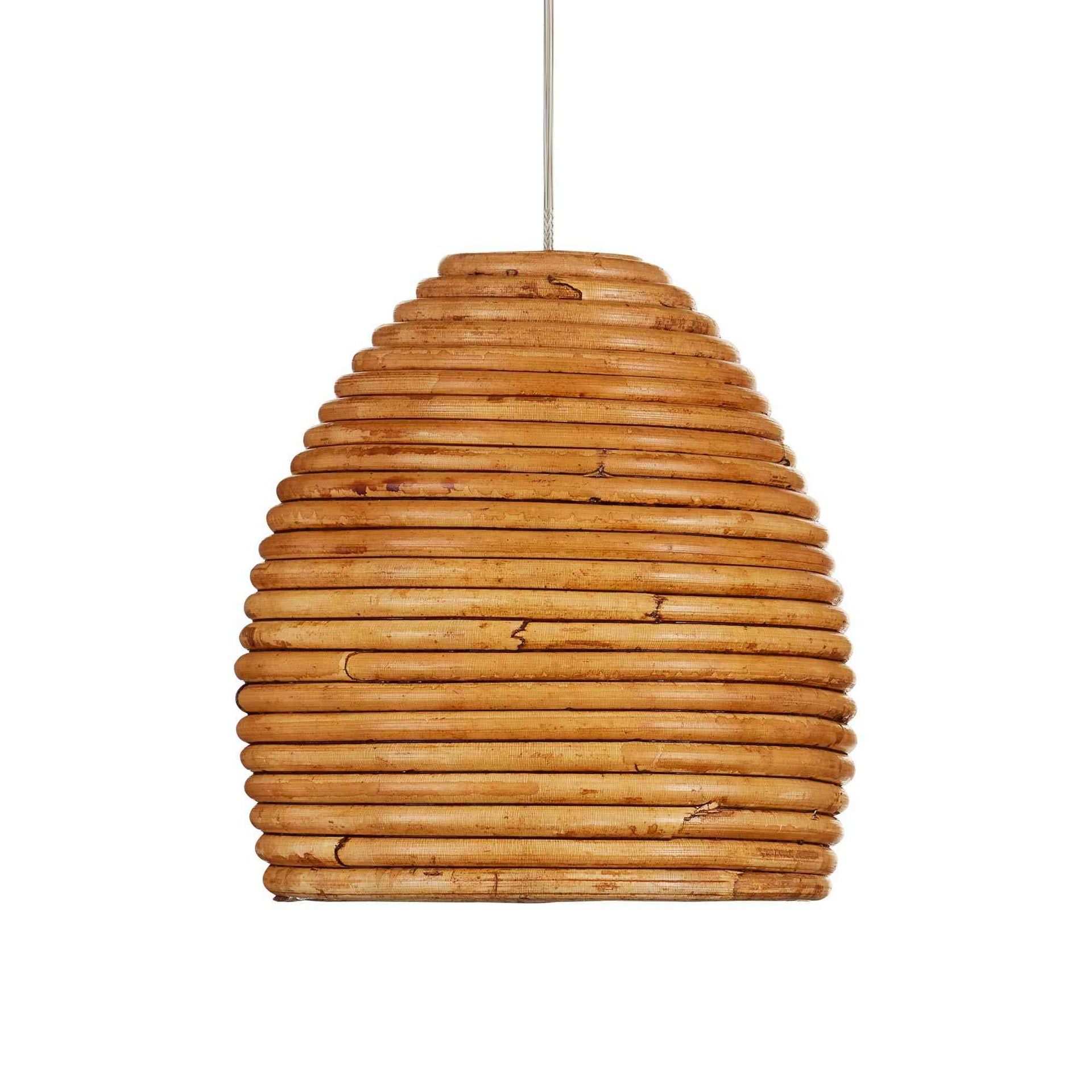 Beehive Rattan Shade Silver Finish 1-Light Pendant