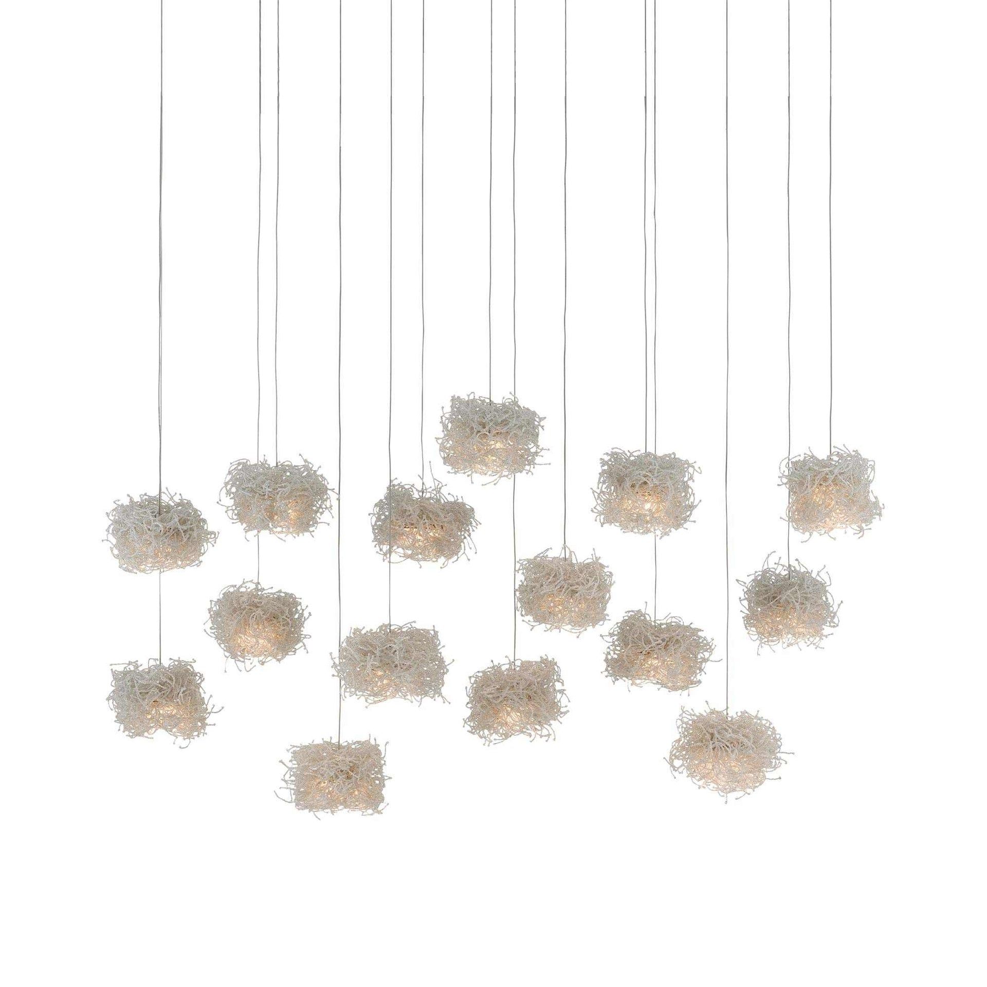 Effervescent Silver Glass 15-Light Pendant with Clear Beads