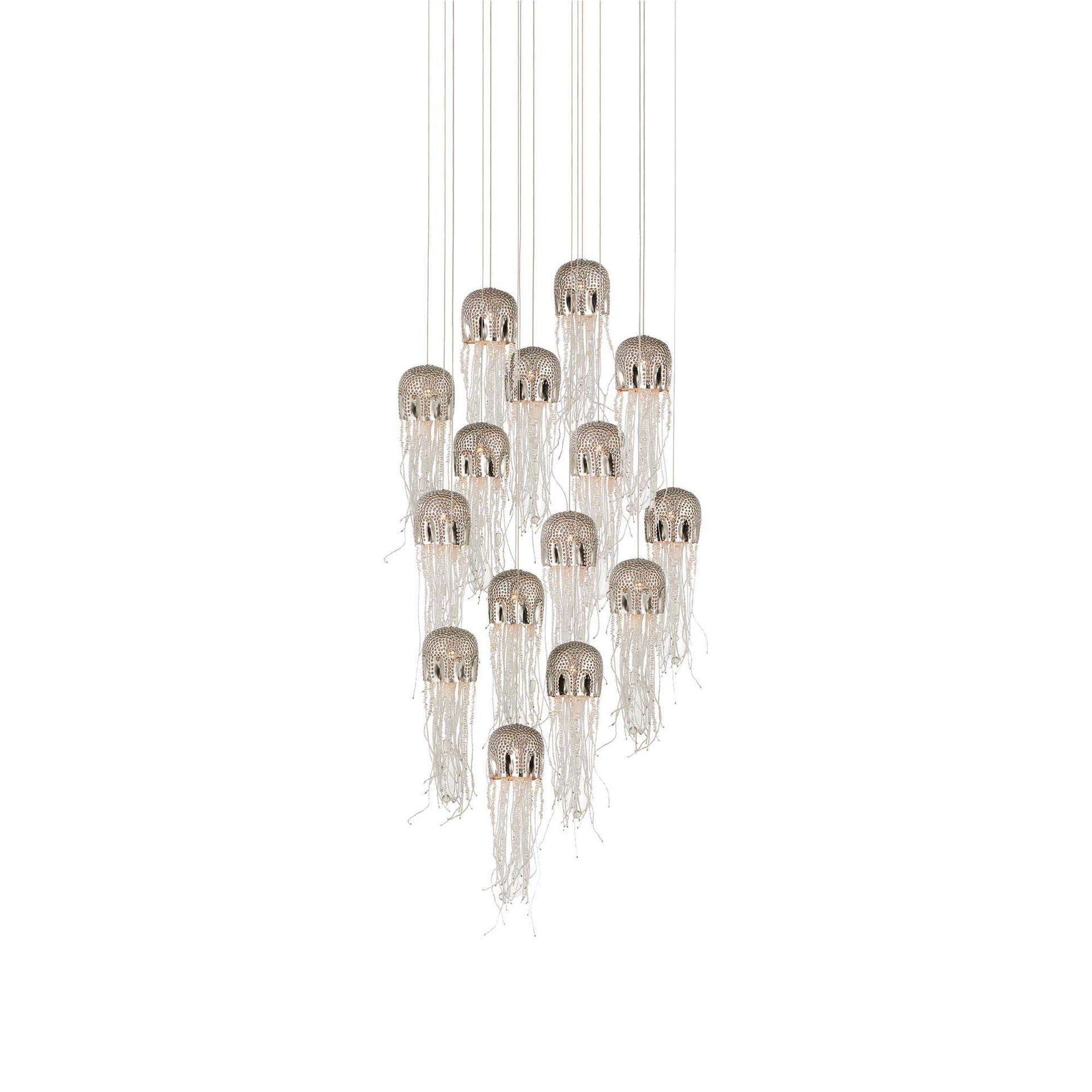 Medusa Nickel Silver 15-Light LED Glass Pendant