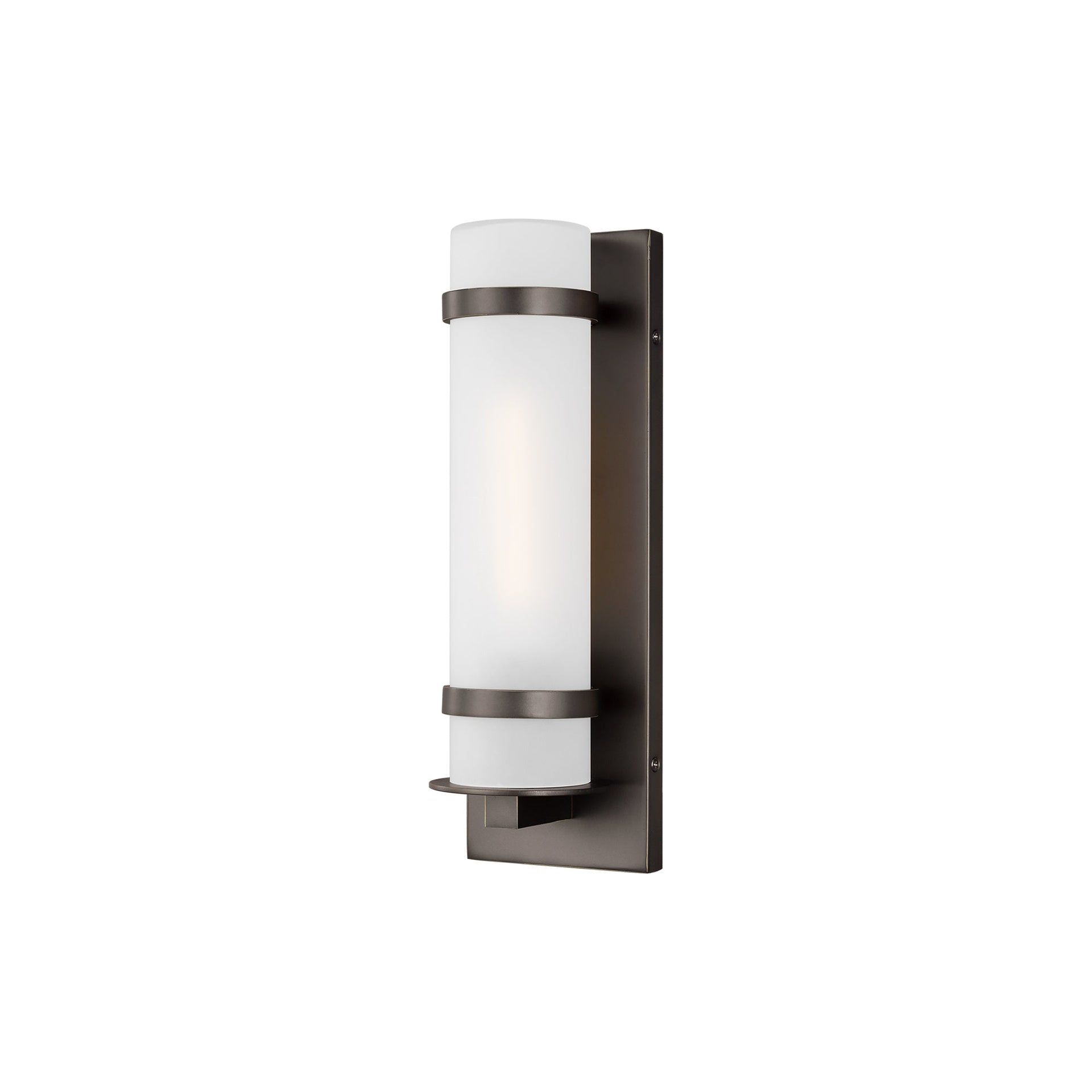 Antique Bronze Cylinder Sconce with Etched Opal Glass Shade