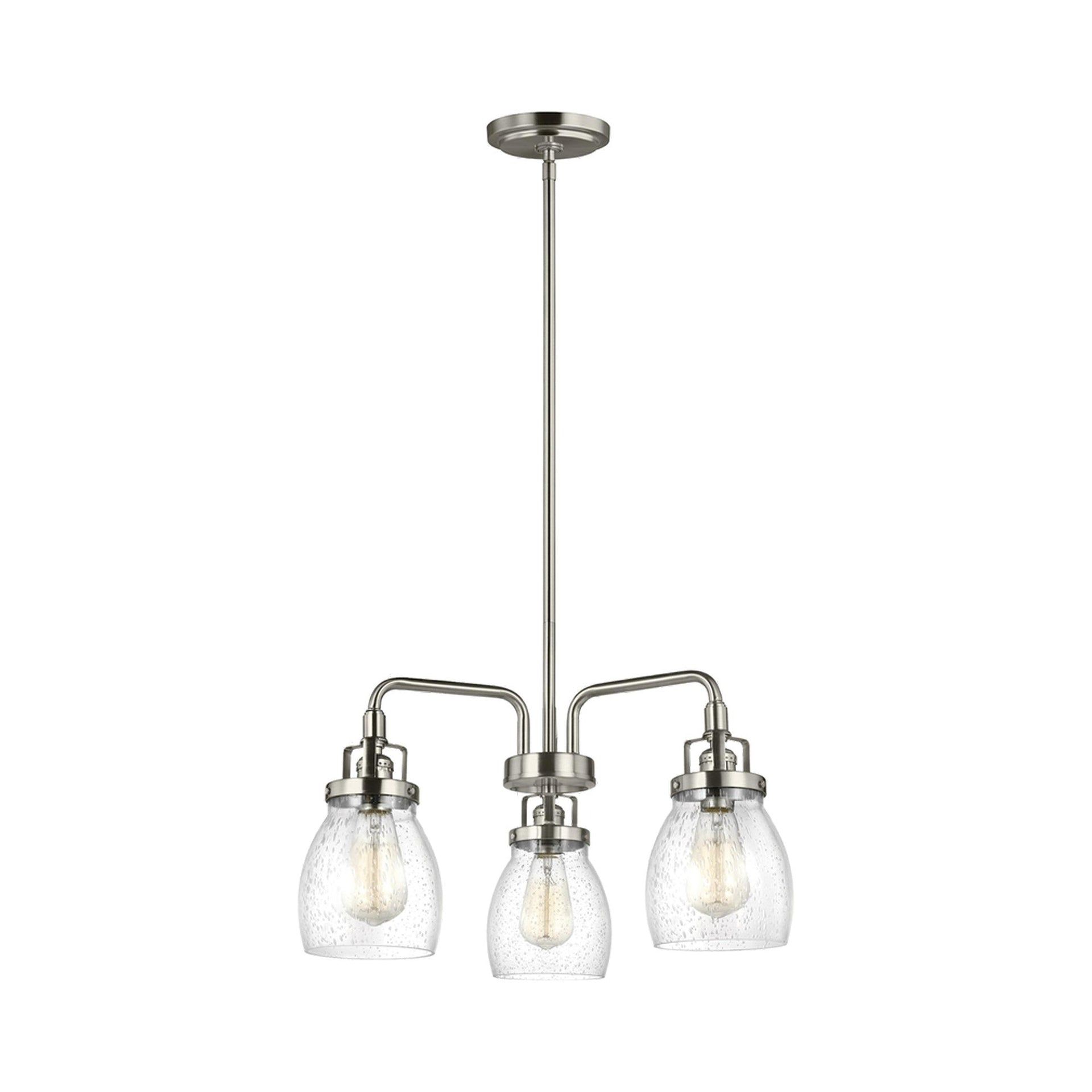 Brushed Nickel 3-Light Chandelier with Clear Seeded Glass Shades