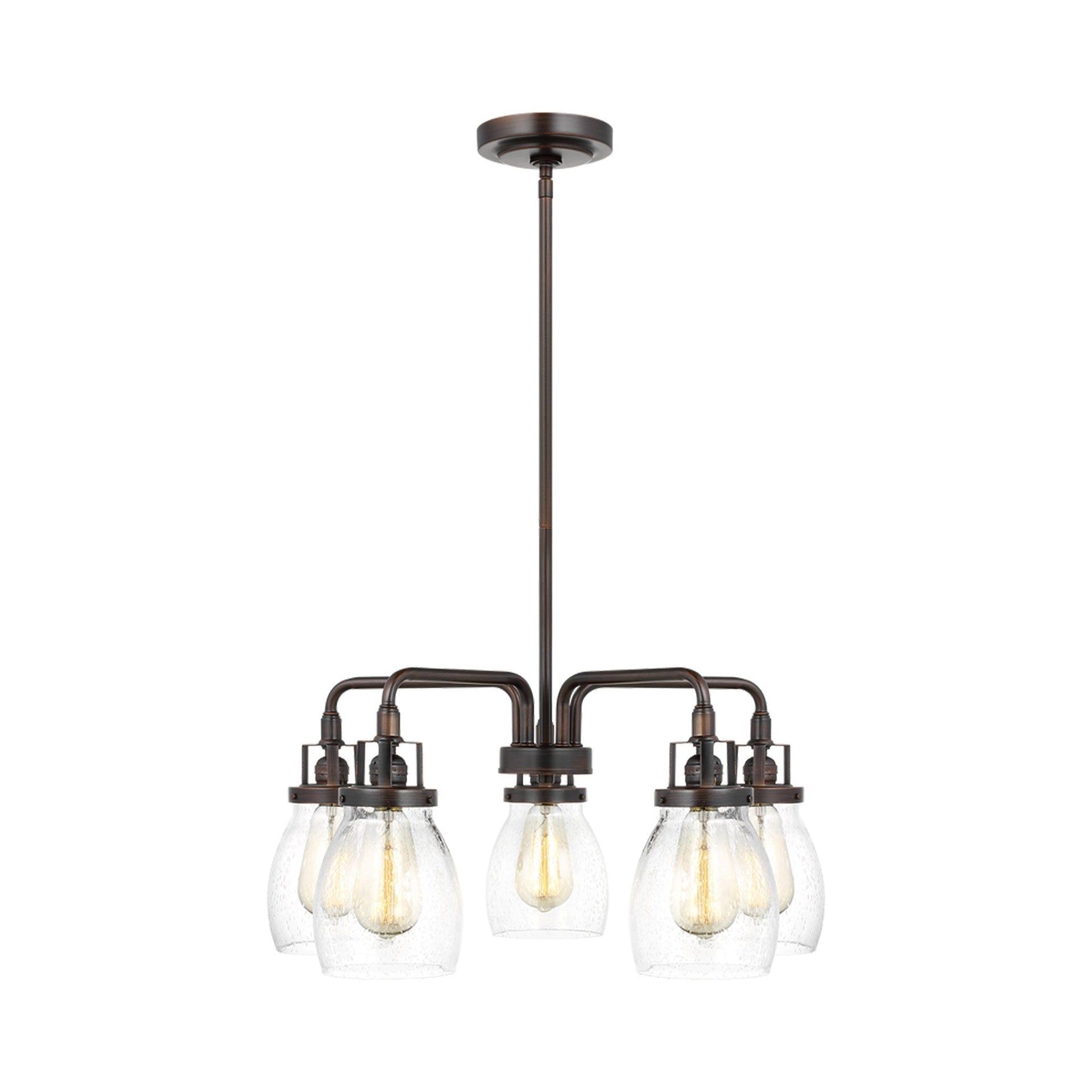 Bronze Five-Light Chandelier with Clear Seeded Glass Shades