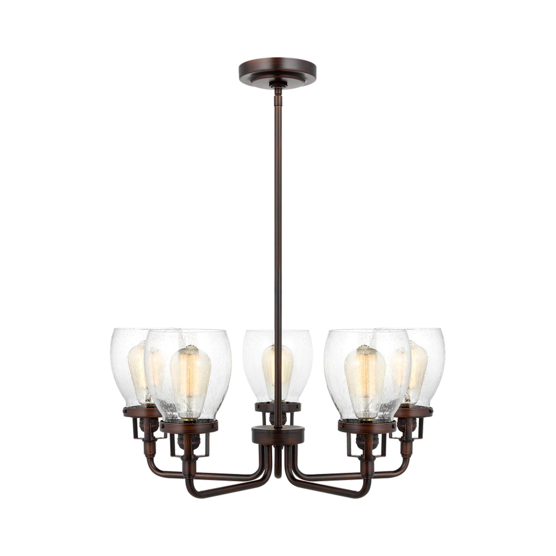 Bronze 5-Light Chandelier with Clear Seeded Glass Shades
