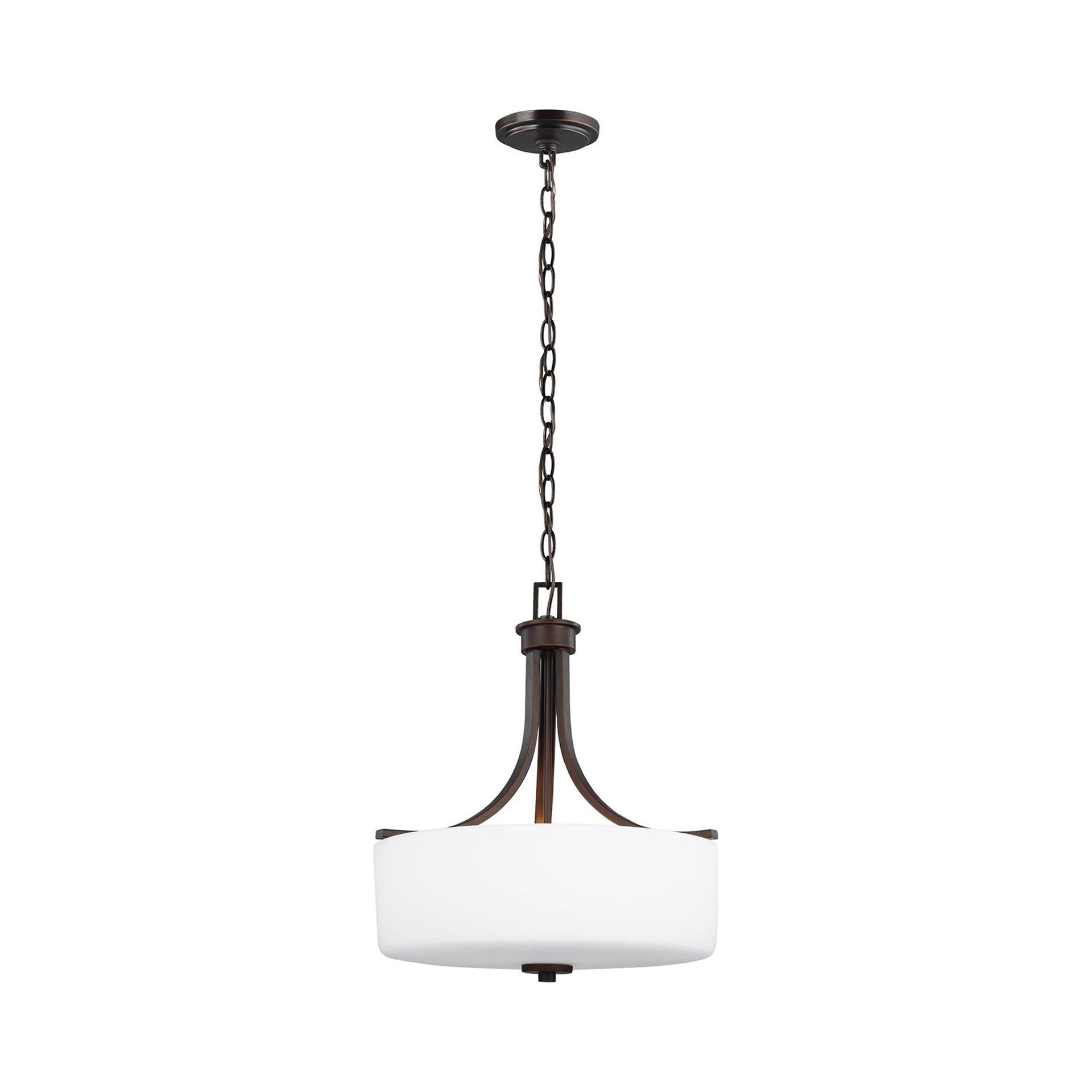 Canfield Bronze LED Drum Pendant with Etched White Glass Shade