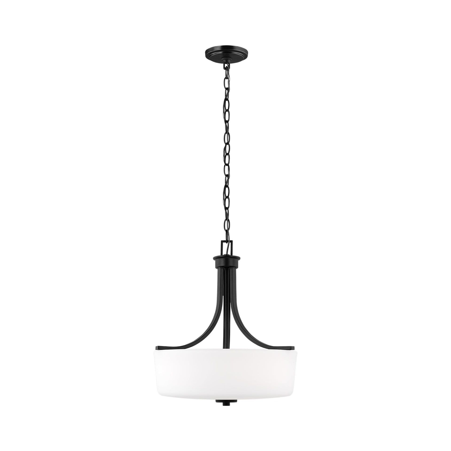 Midnight Black Steel Pendant Light with White Glass Shade