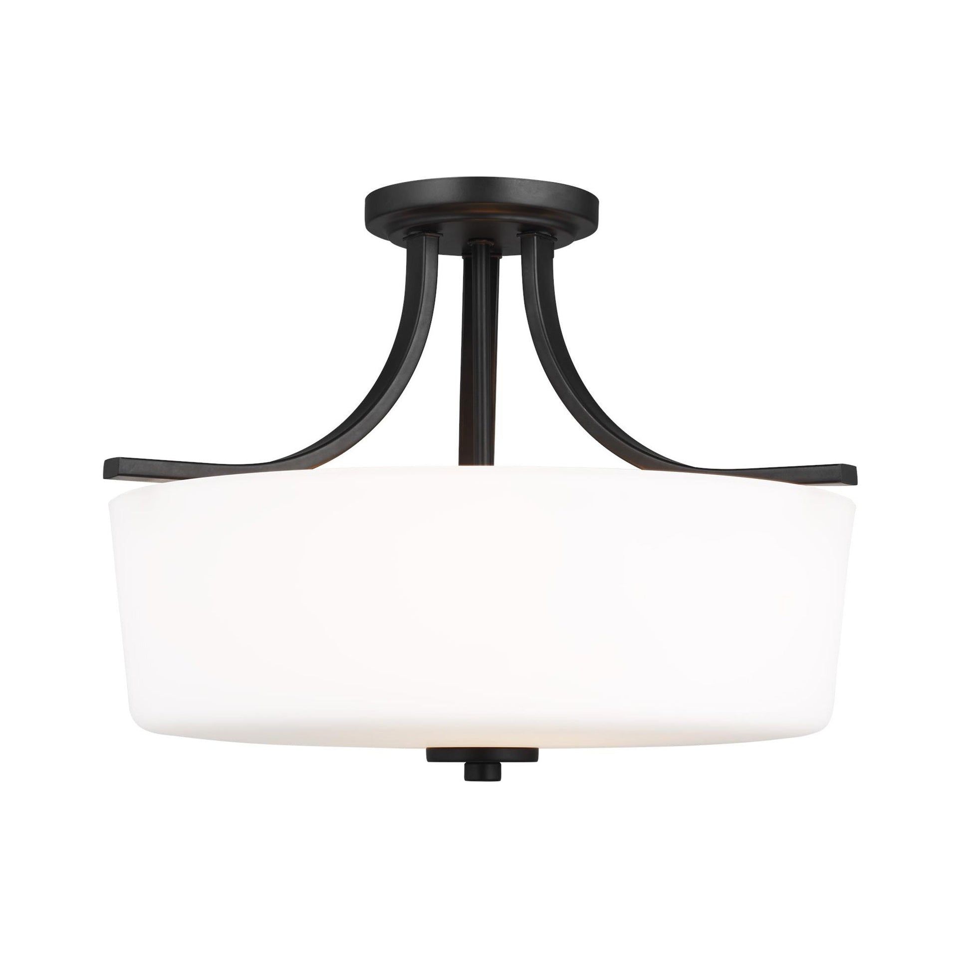 Midnight Black Nickel 3-Light LED Semi-Flush Mount with Etched White Glass