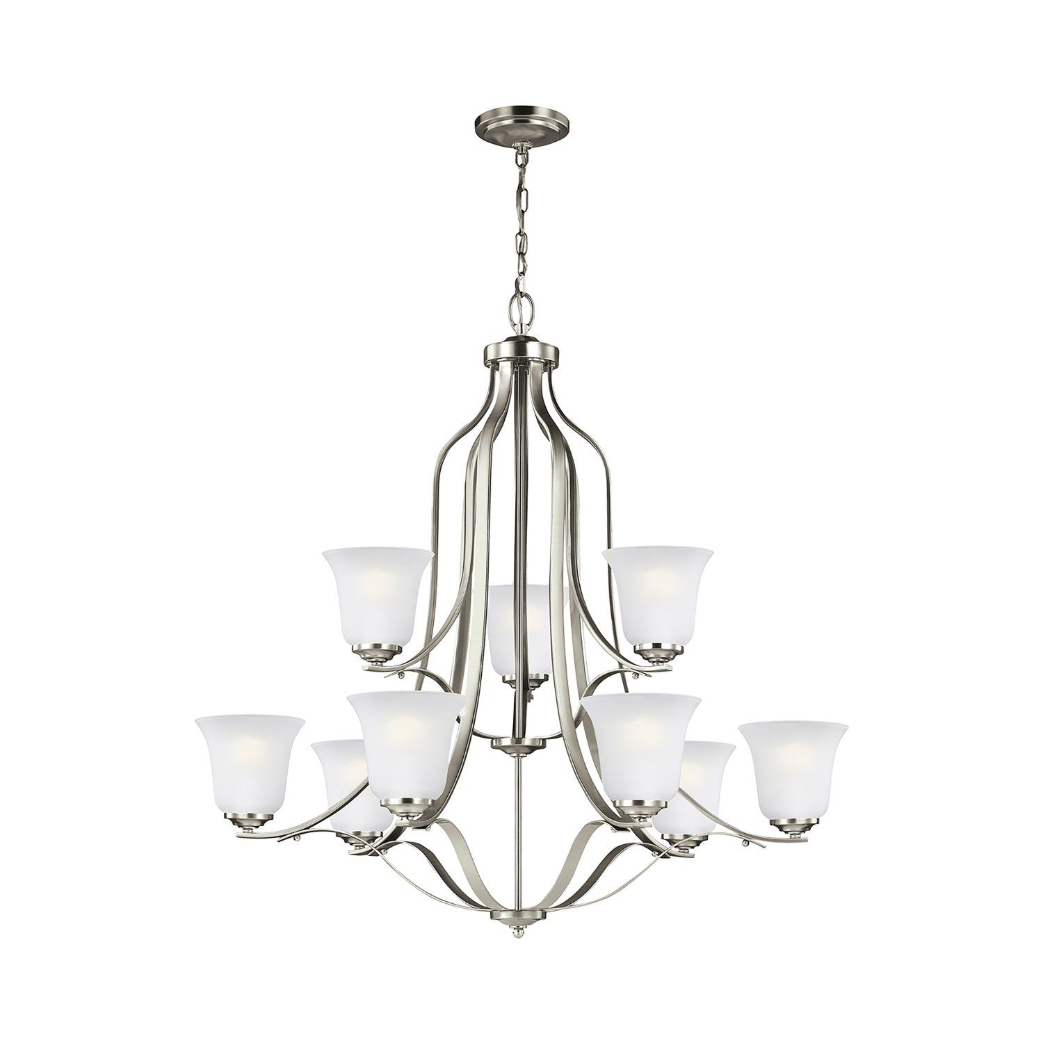 Elegant Brushed Nickel 9-Light Chandelier with Satin Etched Glass