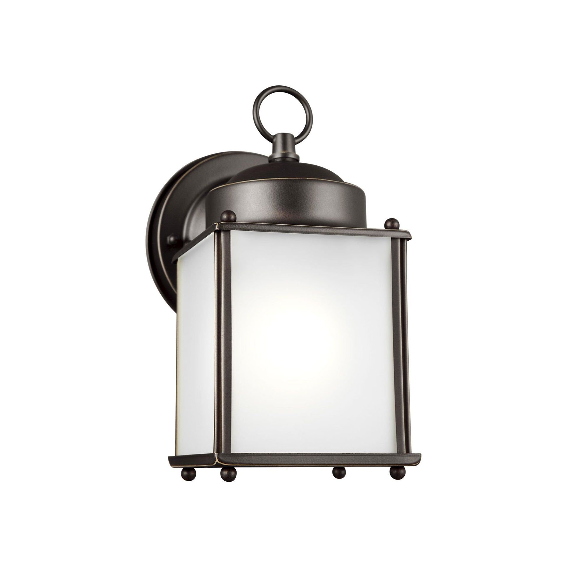 New Castle Petite Bronze Outdoor Wall Lantern with Satin Etched Glass