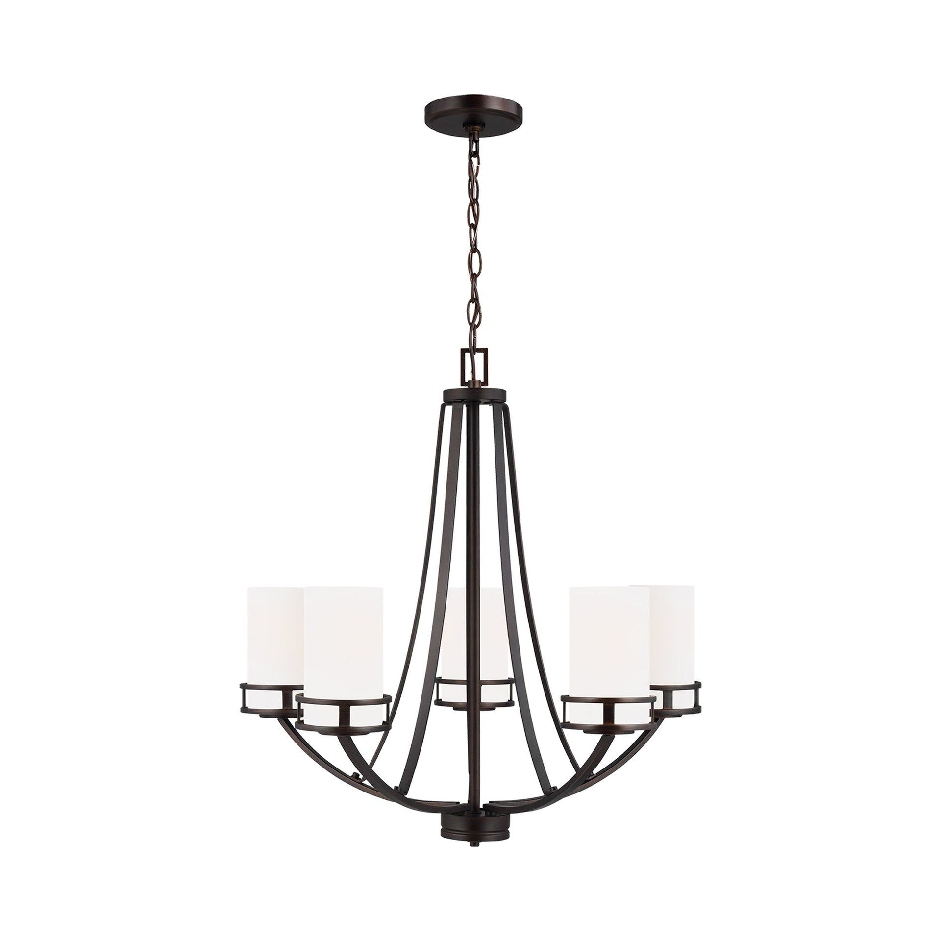 Robie Bronze 5-Light Chandelier with Etched White Glass