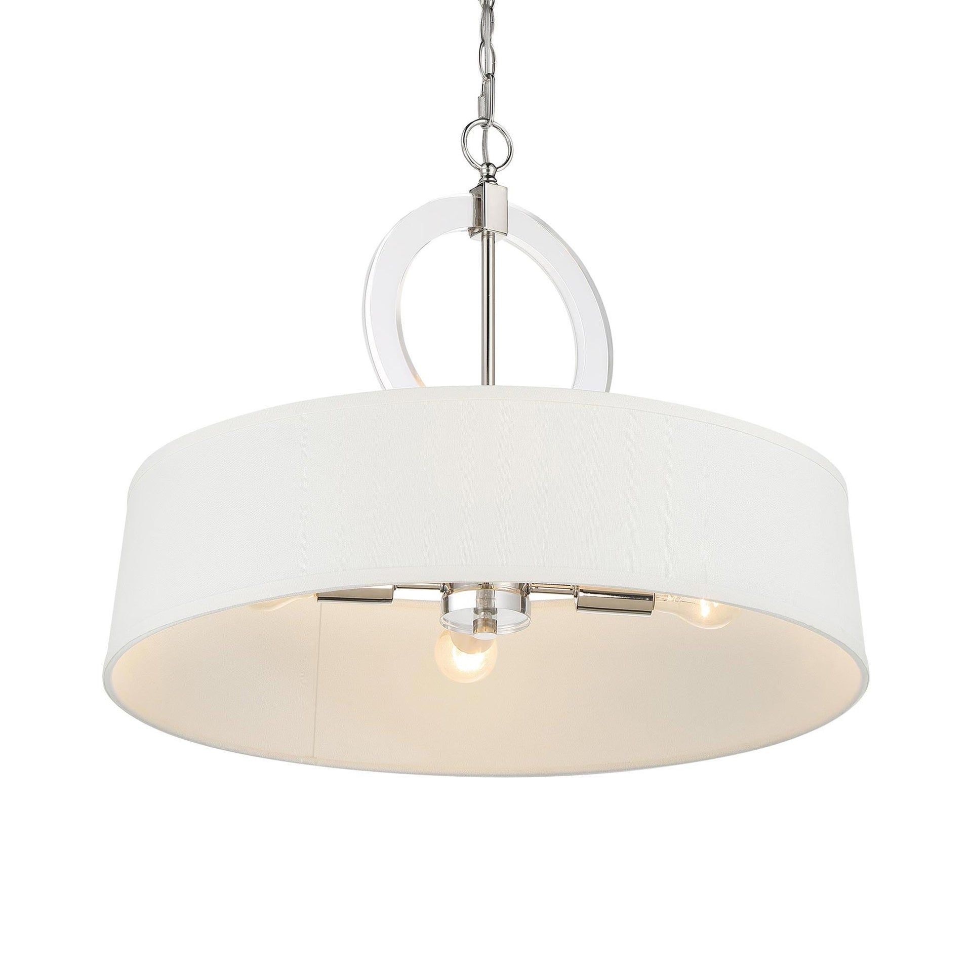 Cape Coral Polished Nickel 4-Light Drum Pendant with White Fabric Shade