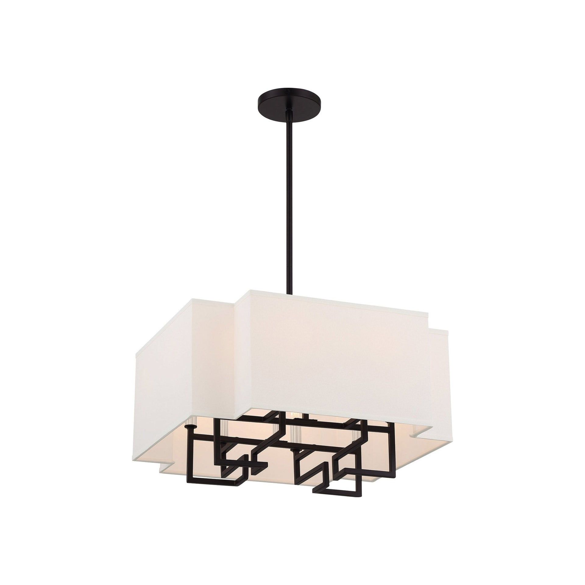 Polished Nickel 8-Light Drum Pendant with White Linen Shade