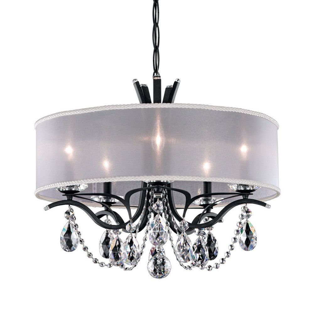 Ferro Black 5-Light Drum Chandelier with Heritage Clear Crystal