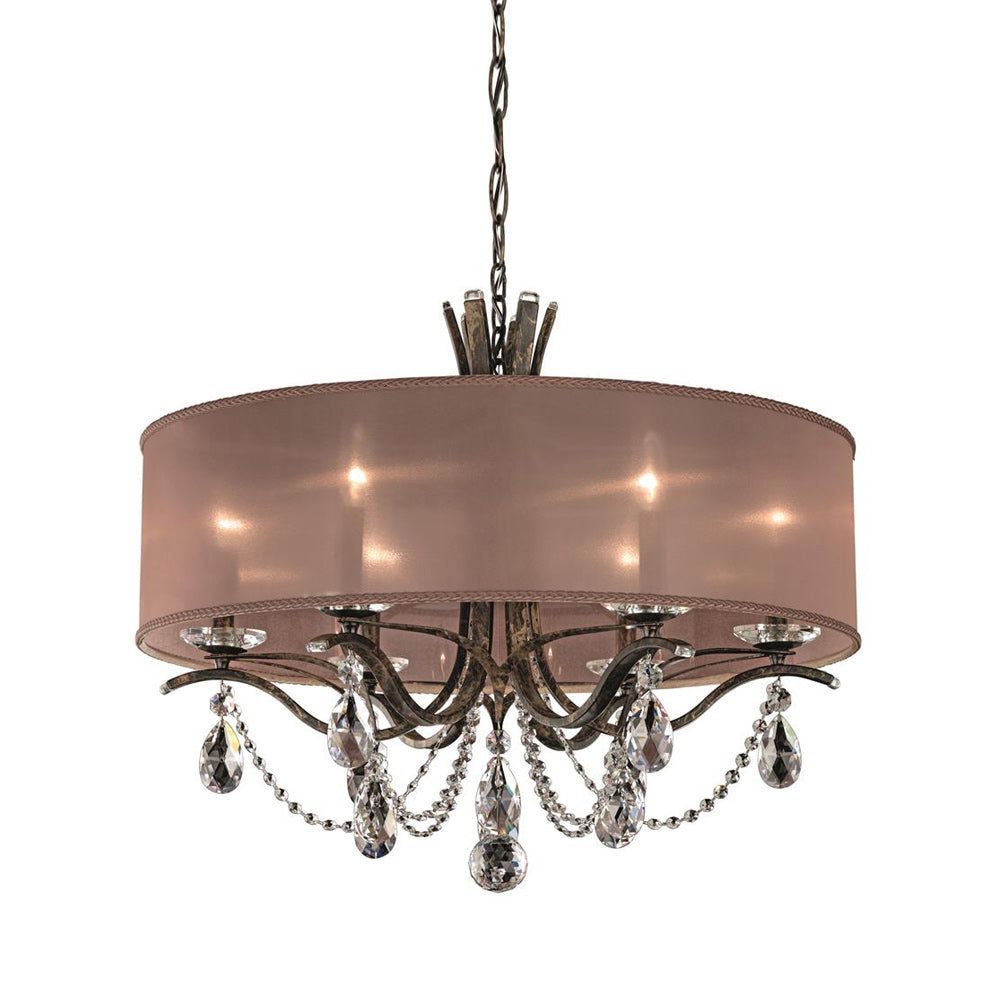 Vesca Glam 6-Light White and Gold Drum Chandelier with Heritage Crystal