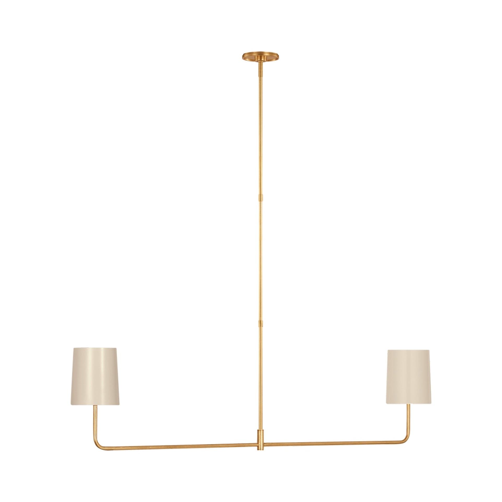 Ivory and Gold Linear Metal 2-Light Chandelier